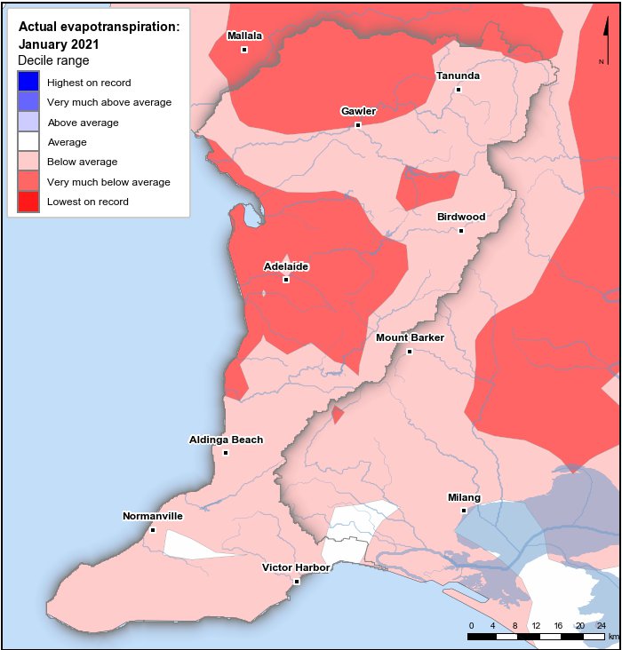Actual evapotranspiration deciles: January 2021