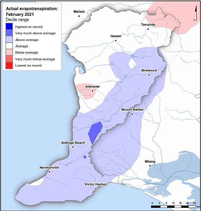Actual evapotranspiration deciles: February 2021