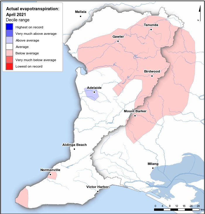 Actual evapotranspiration deciles: April 2021