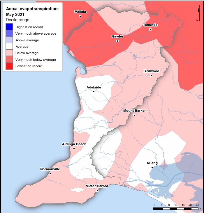 Actual evapotranspiration deciles: May 2021