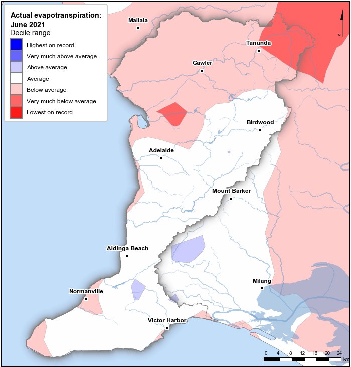 Actual evapotranspiration deciles: June 2021