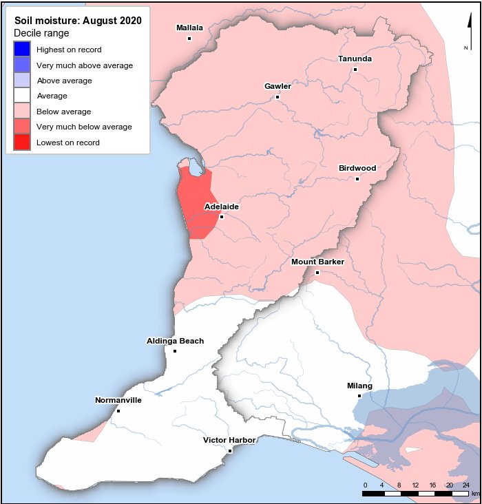 Soil moisture deciles: August 2020