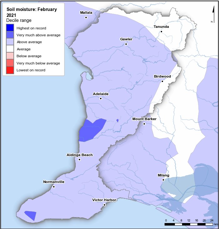 Soil moisture deciles: February 2021