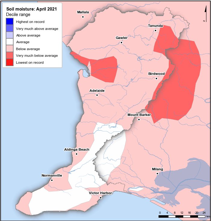Soil moisture deciles: April 2021
