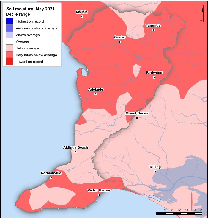 Soil moisture deciles: May 2021