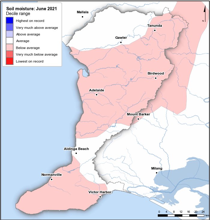 Soil moisture deciles: June 2021