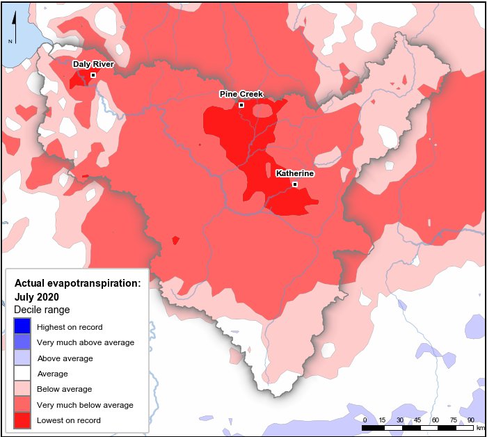 Actual evapotranspiration deciles: July 2020