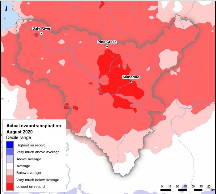 Actual evapotranspiration deciles: August 2020