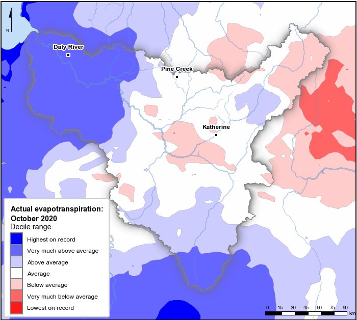Actual evapotranspiration deciles: October 2020