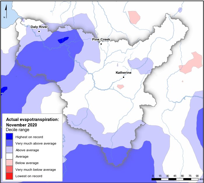 Actual evapotranspiration deciles: November 2020
