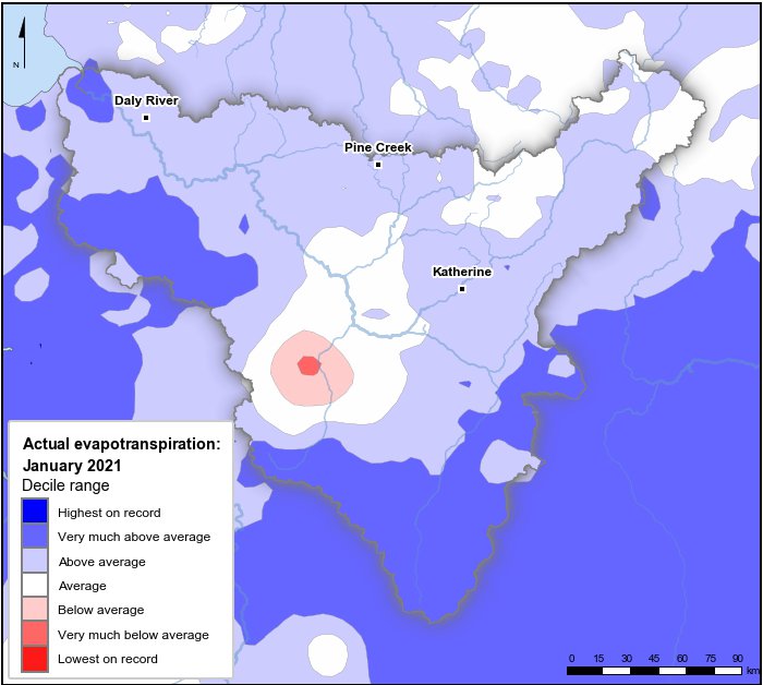 Actual evapotranspiration deciles: January 2021