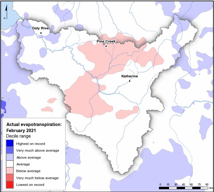 Actual evapotranspiration deciles: February 2021