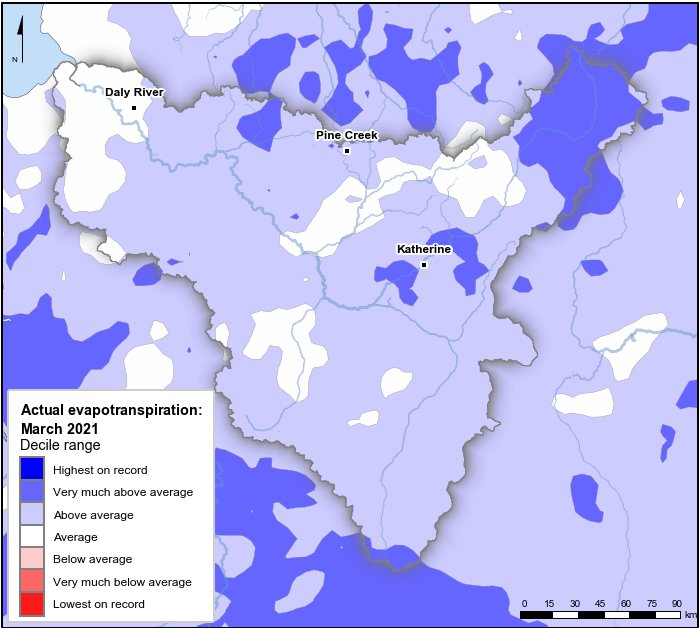 Actual evapotranspiration deciles: March 2021