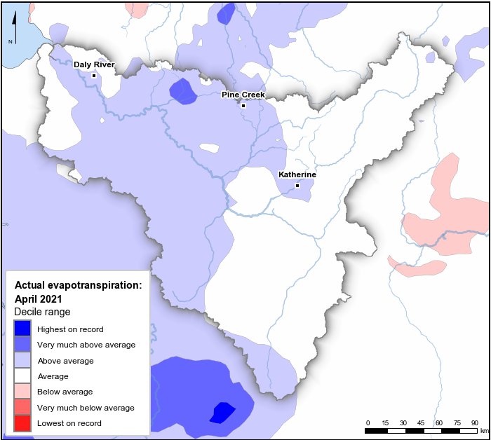 Actual evapotranspiration deciles: April 2021