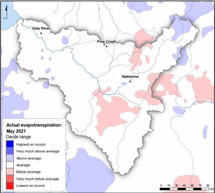 Actual evapotranspiration deciles: May 2021