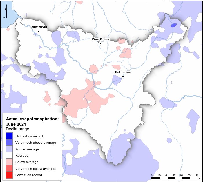 Actual evapotranspiration deciles: June 2021