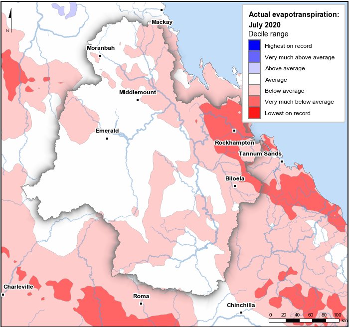 Actual evapotranspiration deciles: July 2020