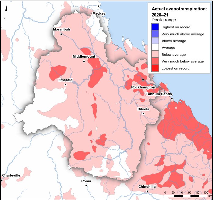 Actual evapotranspiration deciles: July 2020–June 2021
