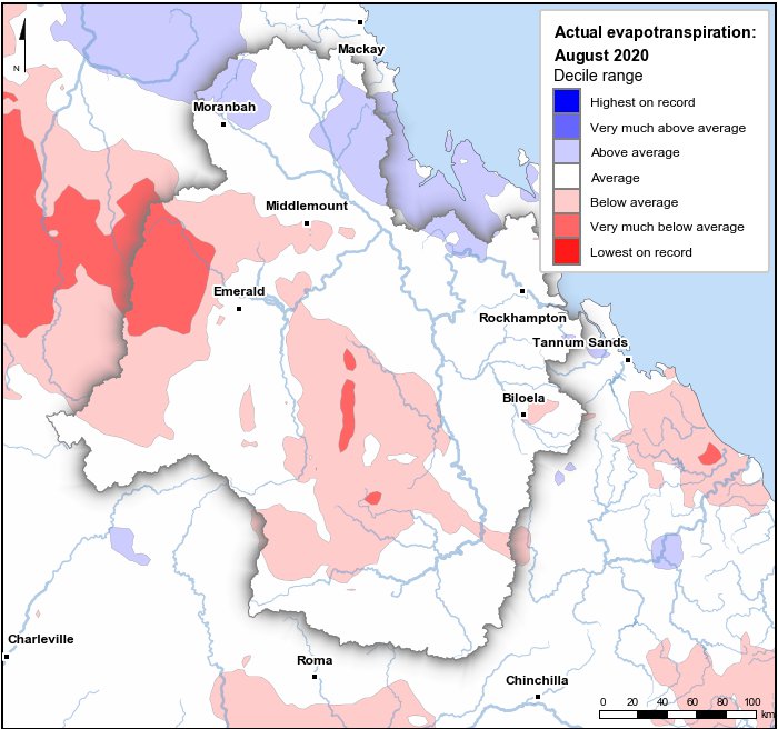 Actual evapotranspiration deciles: August 2020