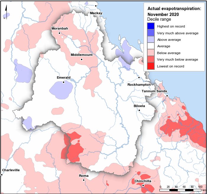 Actual evapotranspiration deciles: November 2020