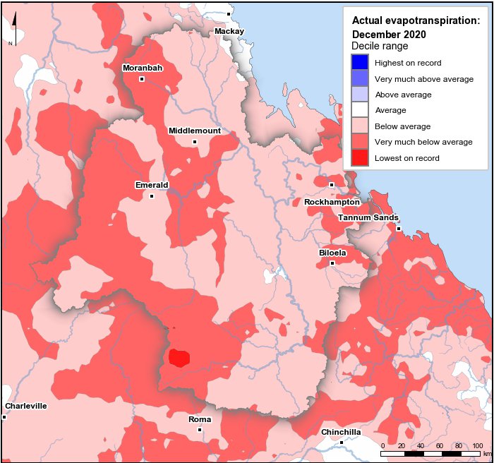 Actual evapotranspiration deciles: December 2020