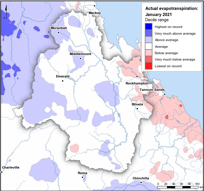 Actual evapotranspiration deciles: January 2021