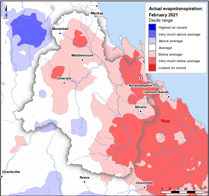 Actual evapotranspiration deciles: February 2021