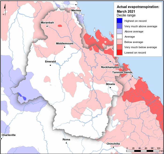 Actual evapotranspiration deciles: March 2021