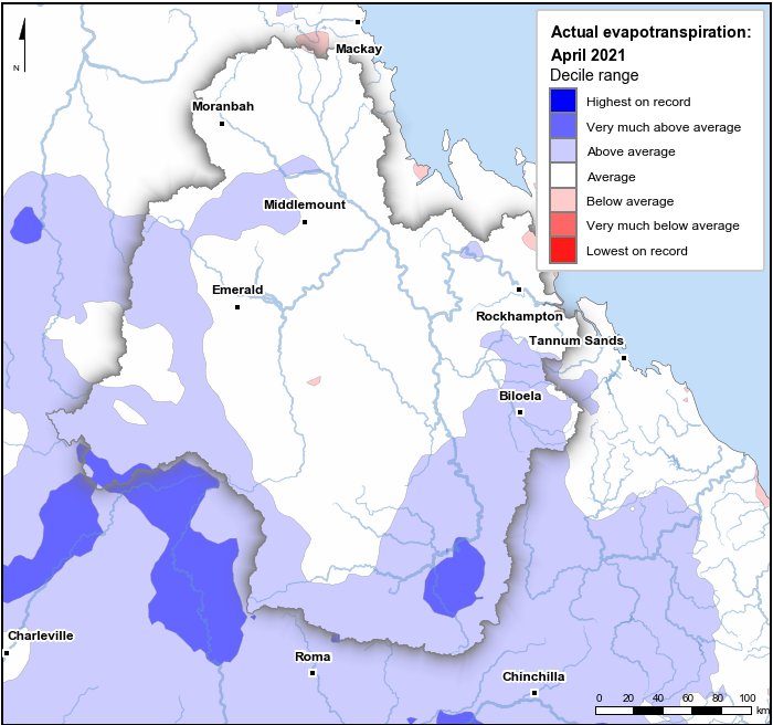 Actual evapotranspiration deciles: April 2021