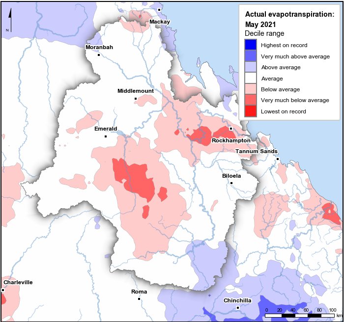 Actual evapotranspiration deciles: May 2021
