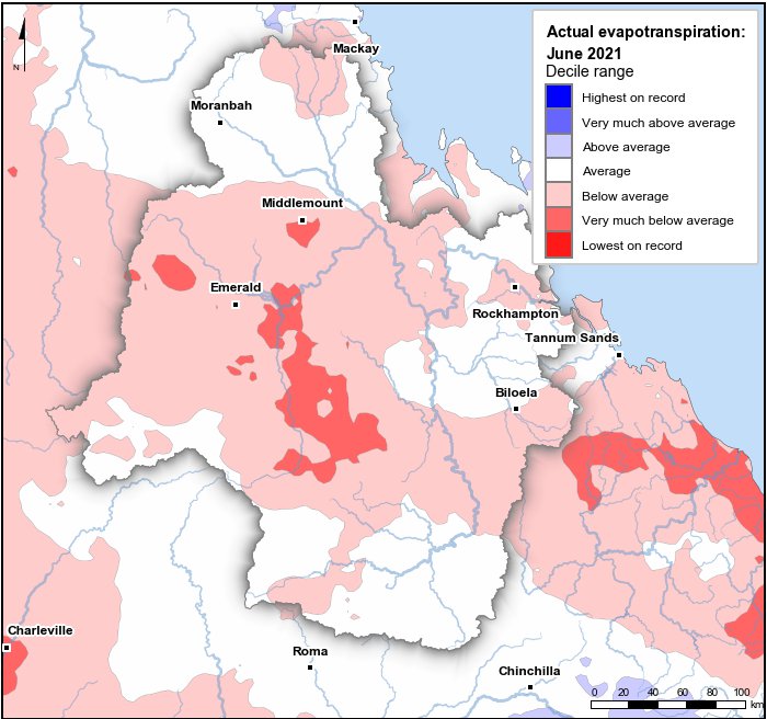 Actual evapotranspiration deciles: June 2021