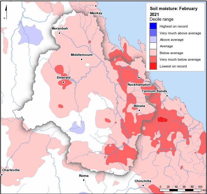 Soil moisture deciles: February 2021