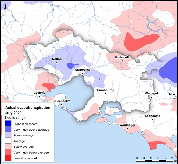 Actual evapotranspiration deciles: July 2020