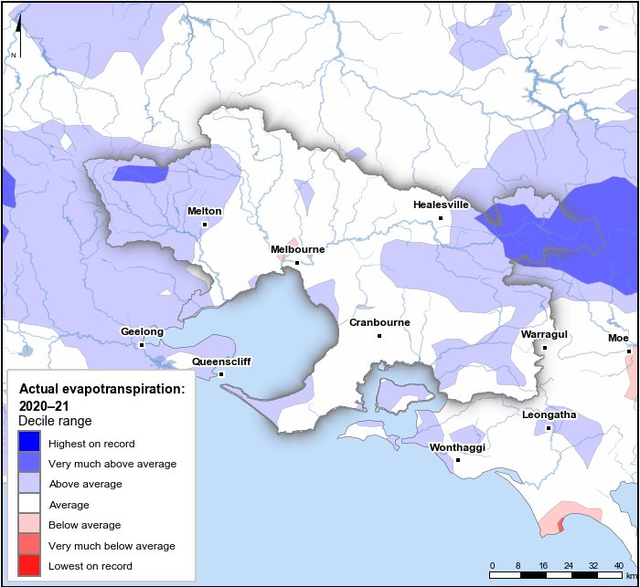 Actual evapotranspiration deciles: July 2020–June 2021