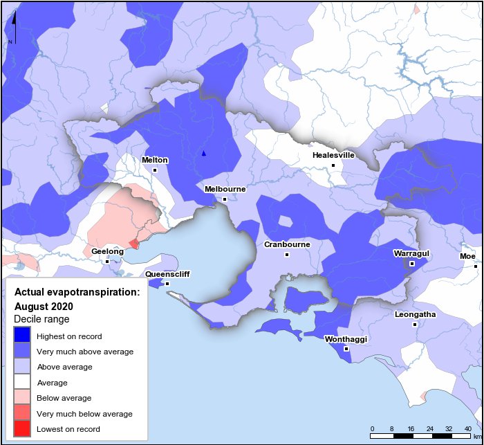 Actual evapotranspiration deciles: August 2020