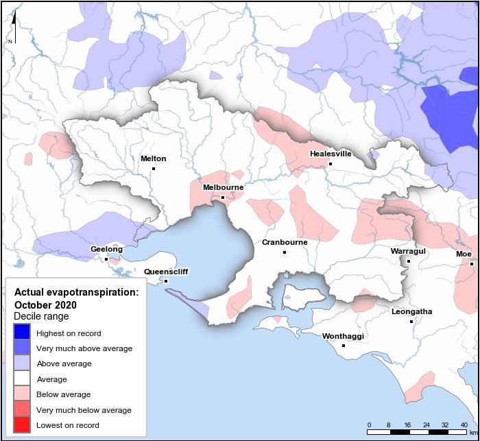 Actual evapotranspiration deciles: October 2020