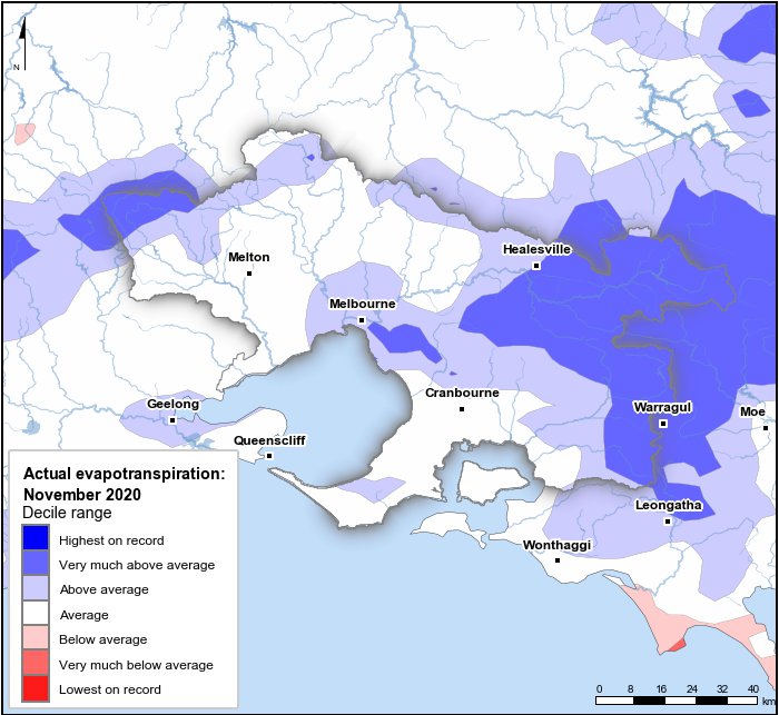 Actual evapotranspiration deciles: November 2020