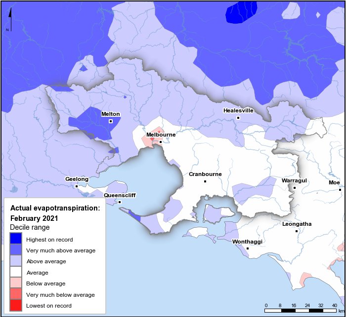 Actual evapotranspiration deciles: February 2021
