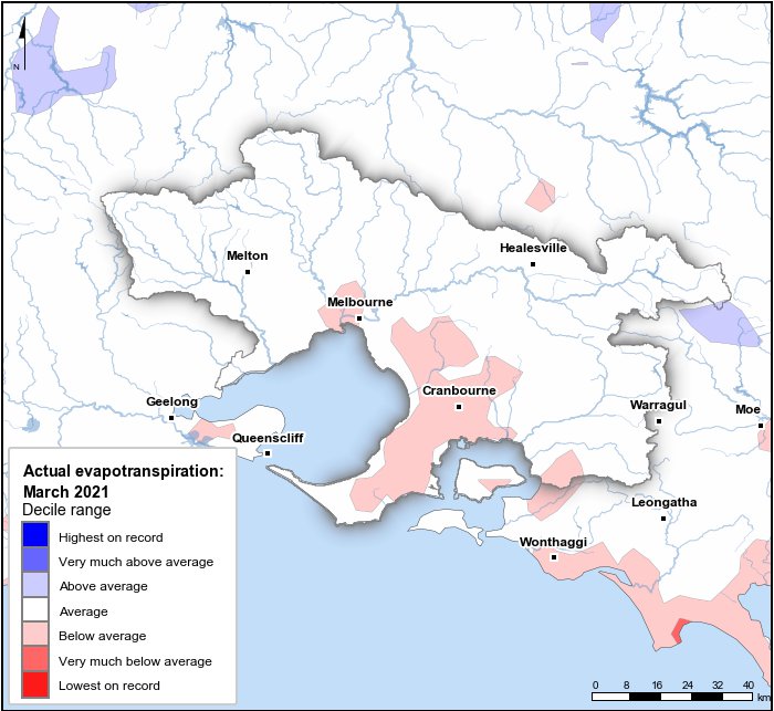 Actual evapotranspiration deciles: March 2021