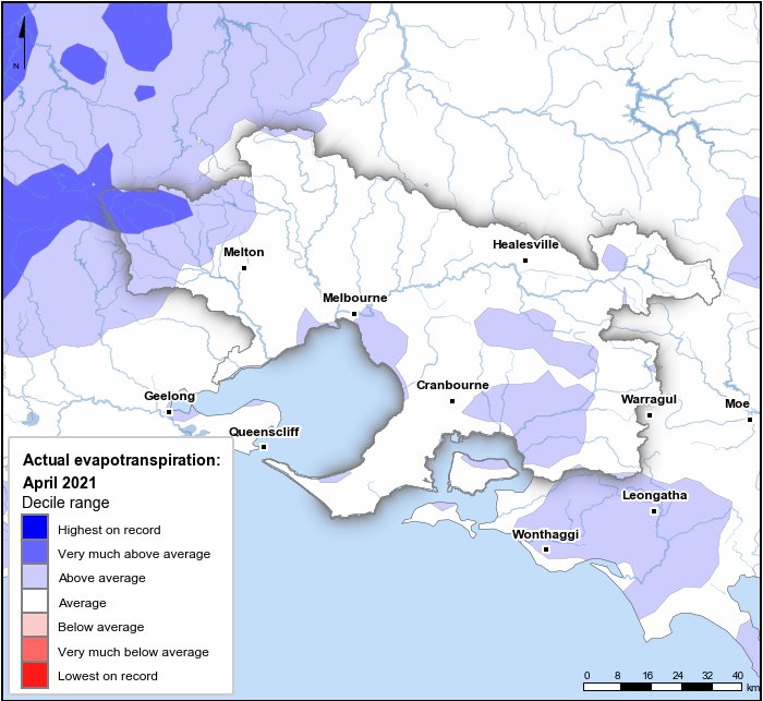 Actual evapotranspiration deciles: April 2021