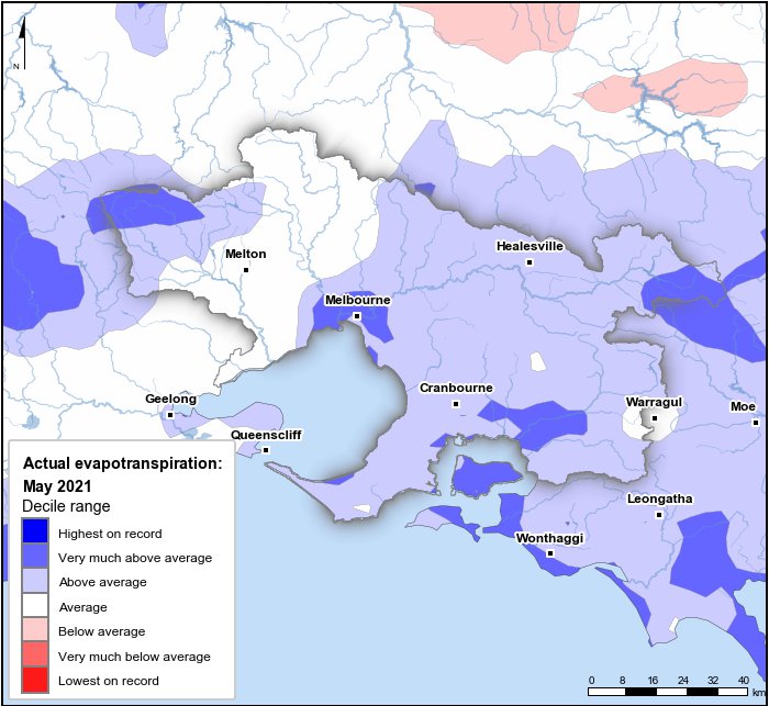 Actual evapotranspiration deciles: May 2021