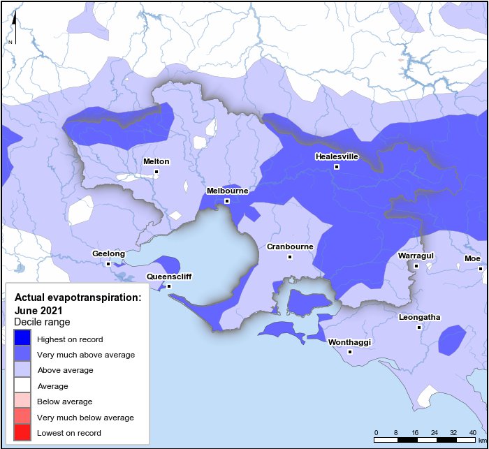 Actual evapotranspiration deciles: June 2021