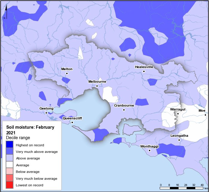 Soil moisture deciles: February 2021