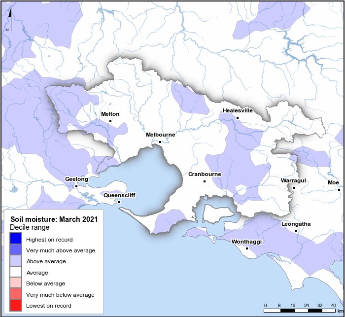 Soil moisture deciles: March 2021