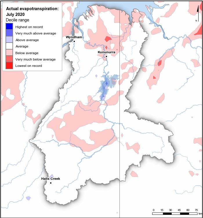 Actual evapotranspiration deciles: July 2020