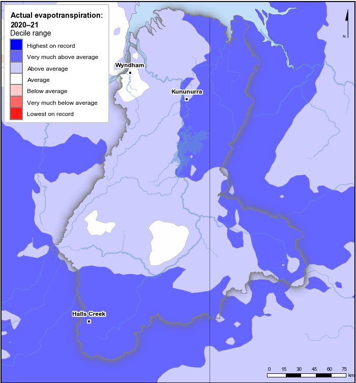 Actual evapotranspiration deciles: July 2020–June 2021