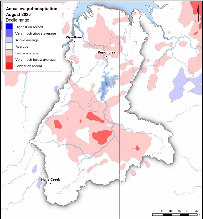 Actual evapotranspiration deciles: August 2020