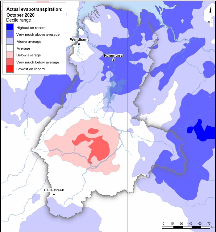 Actual evapotranspiration deciles: October 2020