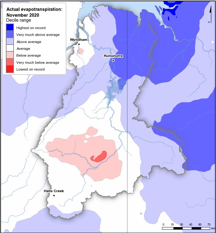 Actual evapotranspiration deciles: November 2020