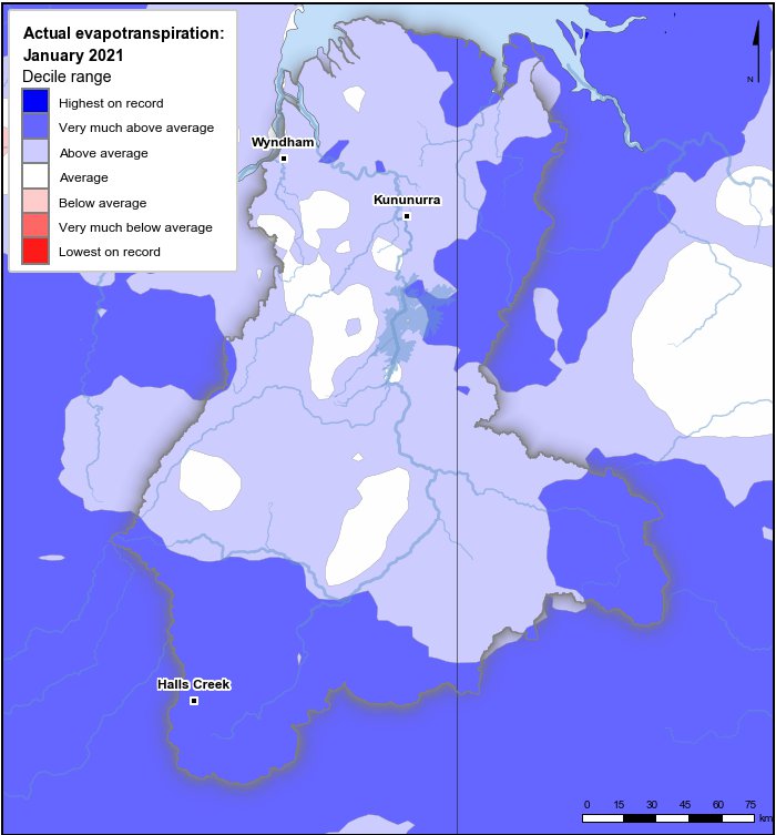 Actual evapotranspiration deciles: January 2021